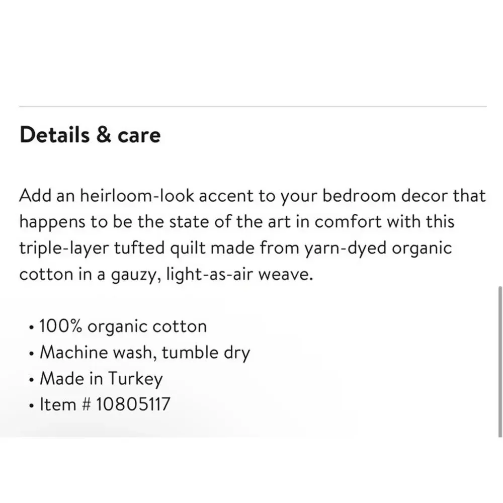 Parachute Air Organic Cotton Quilt King/cal King Bisque & 2 Kg Sz Shams NEW $398